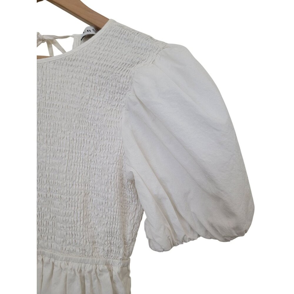 UO EN SAISON MARA White Midi Tiered Smocked Puff Sleeve Dress Women's Sz M - Picture 6 of 11